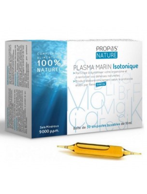 Image de Plasma marin Isotonique 9000 ppm - Eau de Quinton 30 ampoules - Propos Nature via Spray nasal Isotonique - Eau de Quinton 9000 ppm 15 ml - Propos Nature