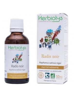 Image de Radis noir Bio - Digestion Teinture-mère Raphanus niger 50 ml - Herbiolys via Artichaut Bio - Synergia | Suspension Intégrale de Plante Fraîche