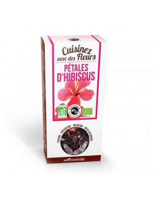 Image de Pétales d'Hibiscus Bio - Fleurs à croquer 80 g - Aromandise via Citron Vert Bio - Cristaux d'Huiles Essentielles - 10g