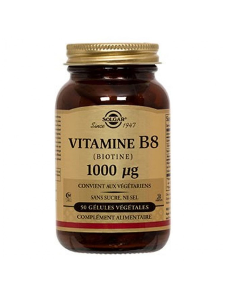Biotin (Vitamine B8) 1000 µg - Chute des cheveux 50 gélules végétales - Solgar