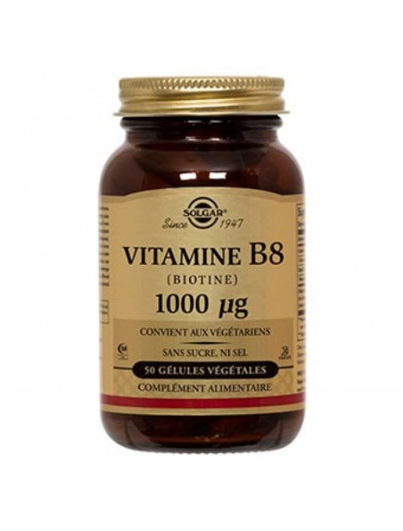 Image principale de Biotin (Vitamine B8) 1000 ug - Chute des cheveux 50 gélules végétales - Solgar