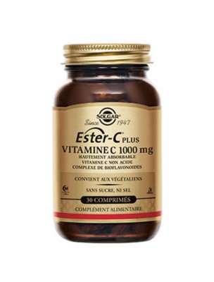 Image de Ester-C Plus 1000 mg - Défenses immunitaires 30 comprimés - Solgar via Vitamine C 1000 mg au cynorrhodon - Solgar