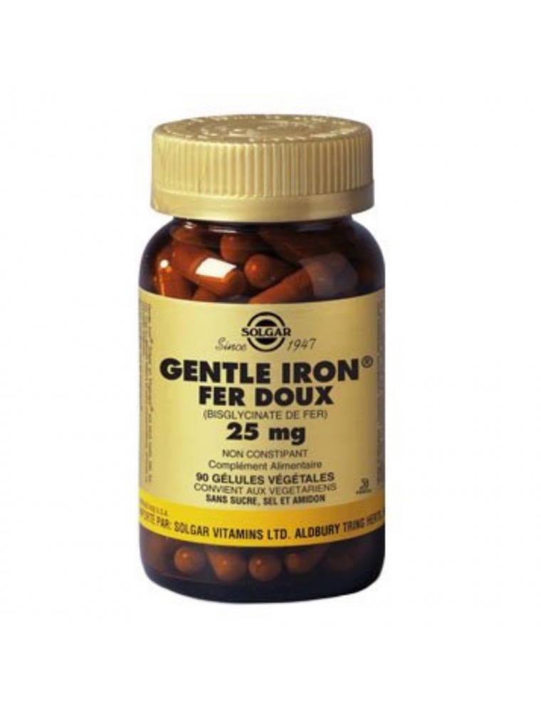 Image principale de la modale pour Fer doux (Gentle Iron) 25 mg - Maintien du taux de fer 90 gélules - Solgar