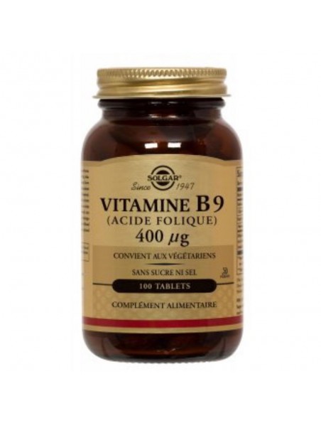 Vitamine B9 (acide folique) 400 µg - Formation des globules rouges 100 comprimés - Solgar