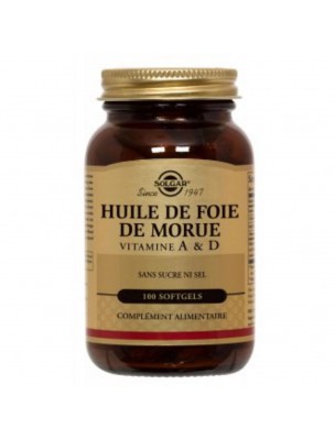 Image de Huile de foie de morue - Système immunitaire et formation des os 100 capsules - Solgar depuis Acides gras naturels pour une santé optimale