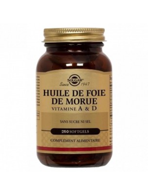 Image de Huile de foie de morue - Immunité et formation des os 250 capsules - Solgar via Oméga 3 6 9 - Solgar | Boutique Louis-Herboristerie