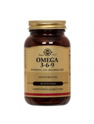Image de Oméga 3 6 9 - Poisson, lin et bourrache 60 capsules - Solgar depuis Acides gras naturels pour une santé optimale