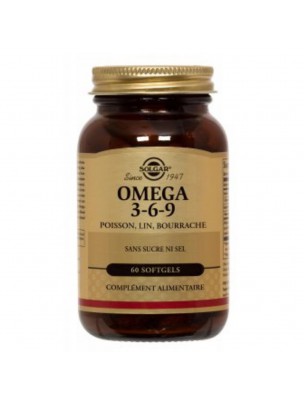 Image de Oméga 3 6 9 - Poisson, lin et bourrache 60 capsules - Solgar via Achetez Lécithine 1360mg Solgar - Mémoire et Cholestérol 100 softgels