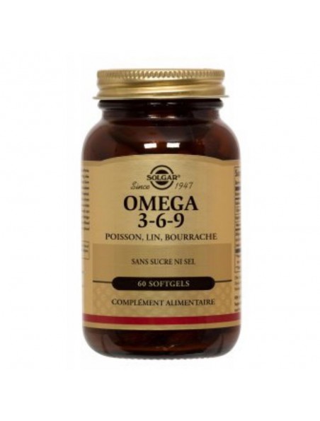 Achetez Oméga 3 6 9 - Poisson, lin et bourrache 60 capsules - Solgar à l'herboristerie Louis Image principale de Oméga 3 6 9 - Poisson, lin et bourrache 60 capsules - Solgar