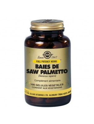 Image de Saw Palmetto (Serenoa repens) - Prostate 100 gélules végétales - Solgar via Cassis Bio 120 gélules - Purasana