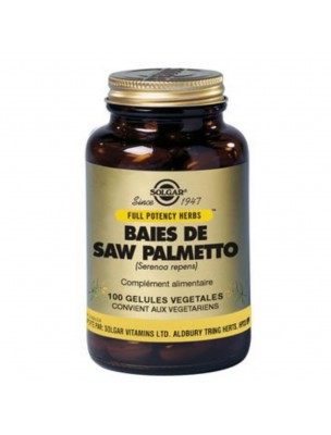 Image de Saw Palmetto (Serenoa repens) - Prostate 100 vegetarian capsules - Solgar via Buy Organic Pumpkin - Hulled seeds 100g - Cucurbita pepo tea