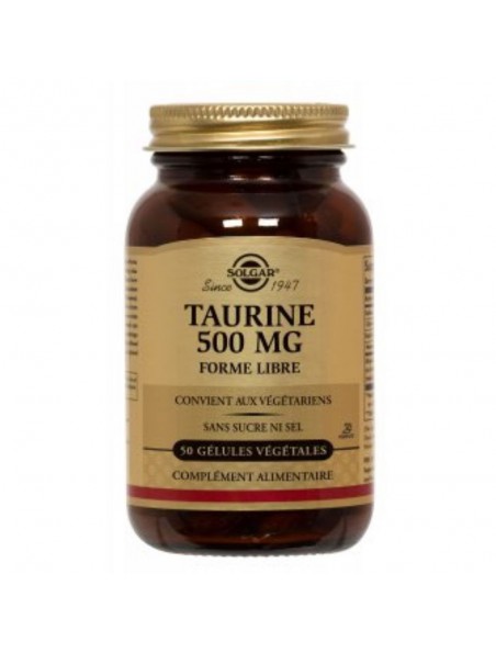 Image principale de Taurine 500 mg - Stress et récupération sportive 50 gélules végétales - Solgar