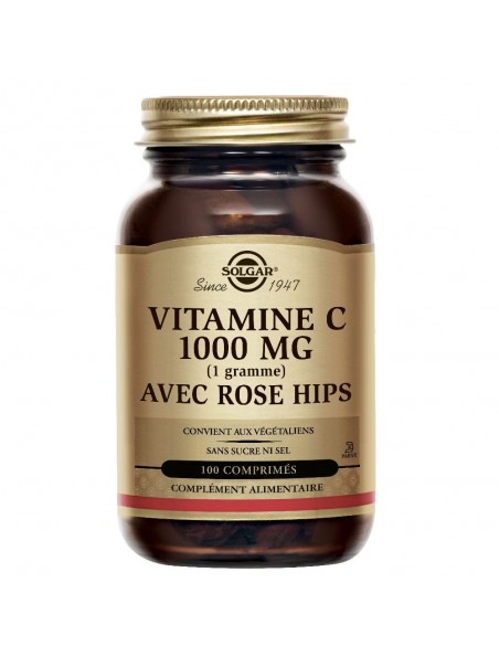 Achetez Vitamine C 1000 mg au cynorrhodon - Défenses immunitaires 100 comprimés - Solgar à l'herboristerie Louis Image principale de Vitamine C 1000 mg au cynorrhodon - Défenses immunitaires 100 comprimés - Solgar