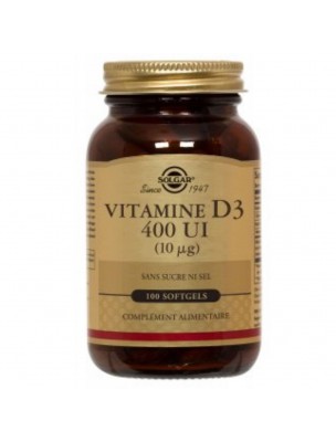 Image de Vitamine D3 400 UI - Os et défenses immunitaires 100 softgels - Solgar via Vitamine K2 100 ug - Solidité os/coagulation - Solgar