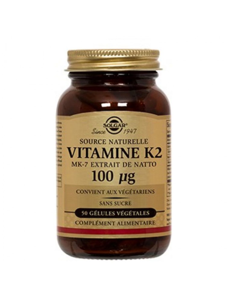 Image principale de la modale pour Vitamine K2 naturelle (MK-7) 100 ug - Solidité des os et coagulation 50 gélules - Solgar