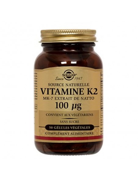Image principale de Vitamine K2 naturelle (MK-7) 100 ug - Solidité des os et coagulation 50 gélules - Solgar