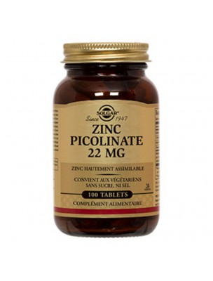 Image de Zinc picolinate 22 mg - Skin, Nails & Hair 100 tablets - Zinc Solgar via Buy Organic Aloe Vera Gel - Moisturizes and Protects 125 ml