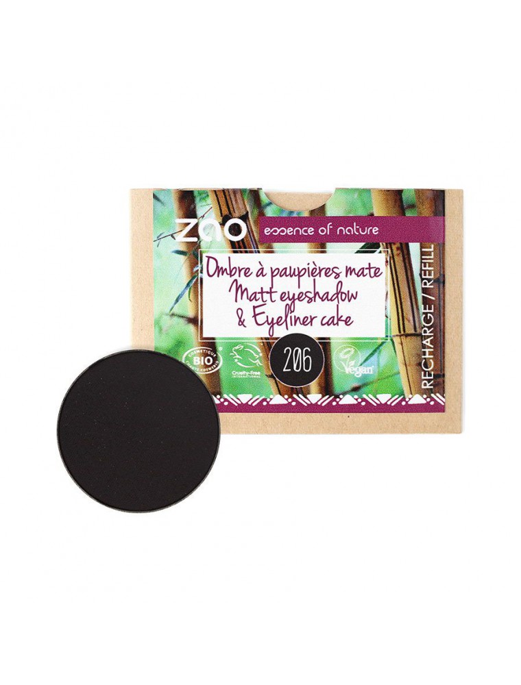 Recharge Ombre à paupières mate Bio - Noir 206 3 grammes - Zao Make-up Recharge Ombre à paupières mate Bio - Noir 206 3 grammes - Zao Make-up