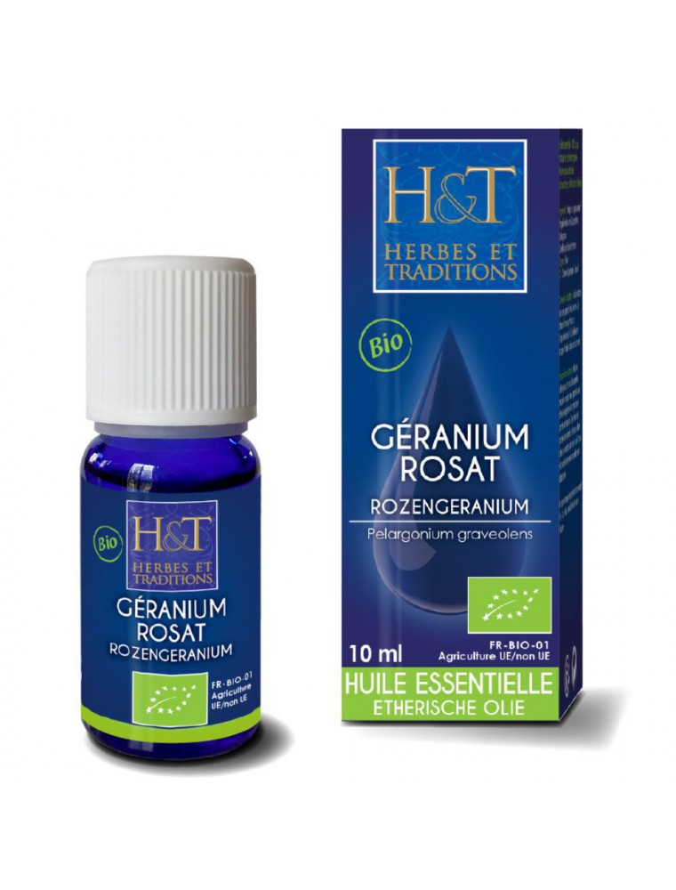Image principale de la modale pour Géranium rosat Bio - Huile essentielle de Pelargonium graveolens 10 ml - Herbes et Traditions