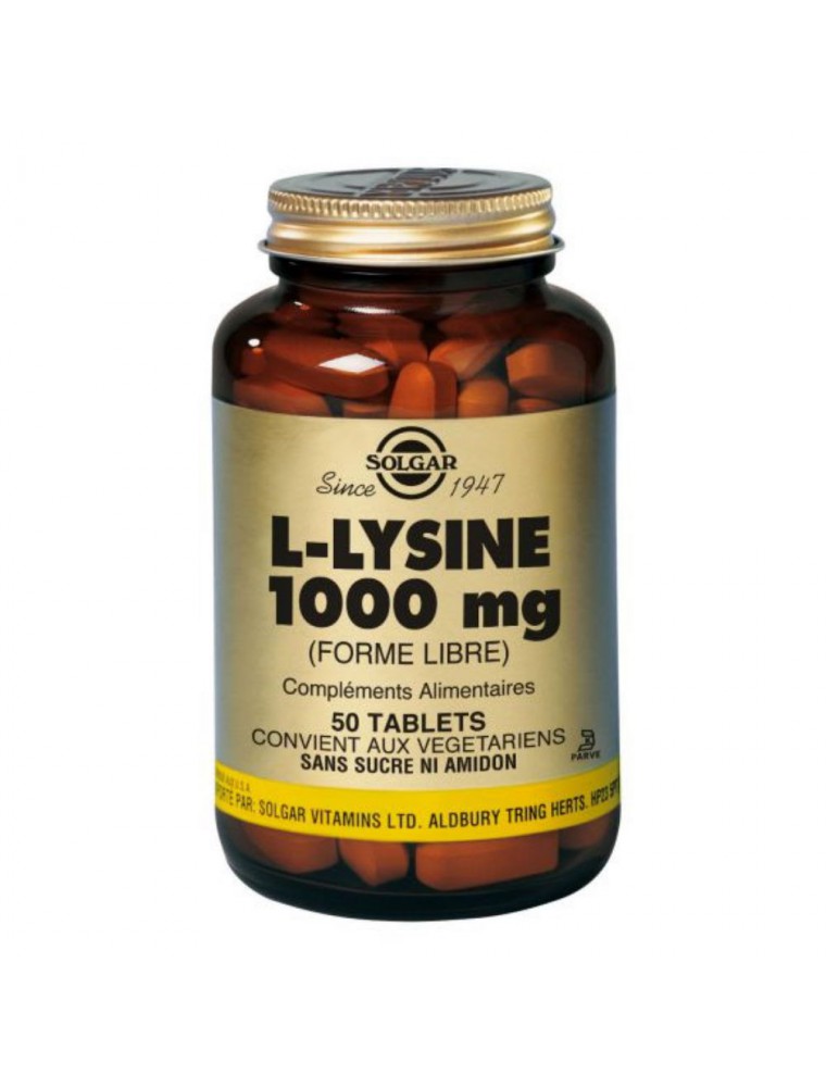 Image principale de la modale pour L-Lysine 1000 mg - Acide Aminé 50 capsules - Solgar