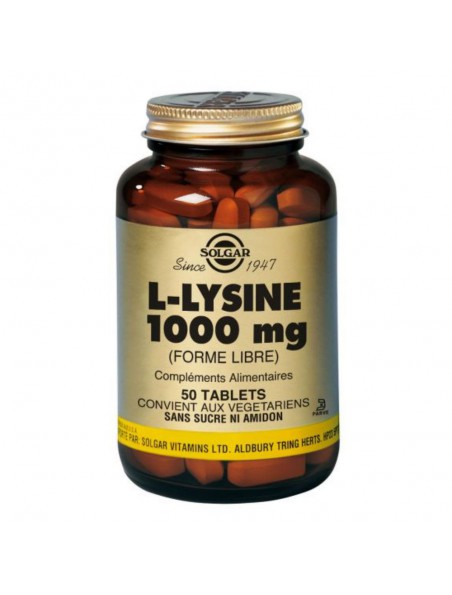 Image principale de L-Lysine 1000 mg - Acide Aminé 50 capsules - Solgar