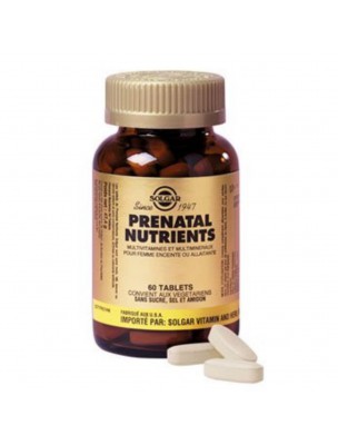 Image de Prenatal Nutrients - Vitamines Femmes enceintes et allaitantes 60 comprimés - Solgar via Métafolin (Vitamine B9) - Solgar