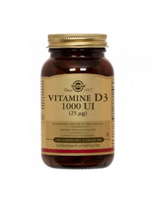Image de Vitamine D3 1000UI - Os et défenses immunitaires 100 comprimés à croquer - Solgar depuis Gamme de complexes apportant la vitamine D