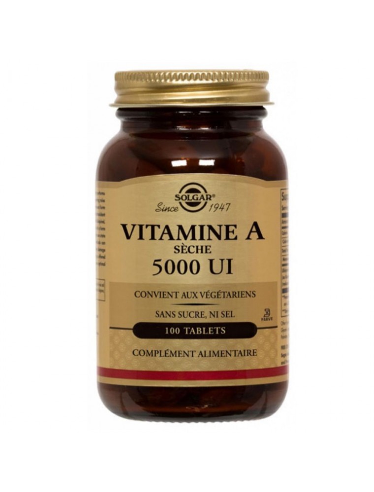 Image principale de la modale pour Vitamine A sèche - Peau 100 comprimés - Solgar