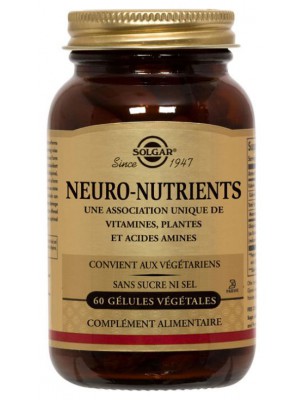 Image de Neuro Nutrients - Mémoire et Stress 60 gélules végétales - Solgar via Be-Col 1400 - Levure de Riz rouge Cholestérol - Be-Life