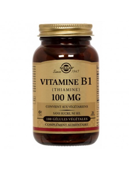Image principale de Vitamine B1 (Thiamine) 100mg - Système nerveux 100 gélules végétales - Solgar