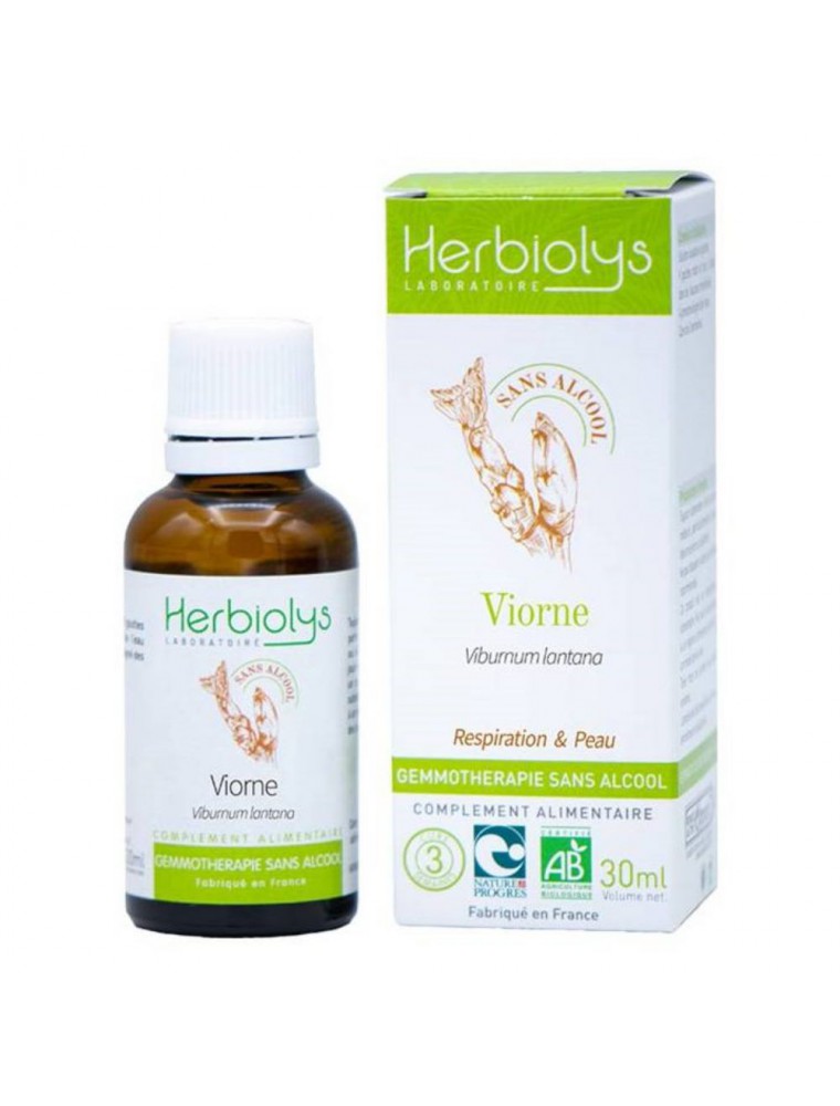 Image principale de la modale pour Viorne Macérât de bourgeons Sans Alcool Bio - Respiration et Peau 30 ml - Herbiolys