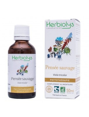 Image de Pensée sauvage Bio - Teinture mère Peau Viola tricolor 50 ml - Herbiolys via Aloe vera gel à boire Bio - Digestion et Immunité 1L - Purasana