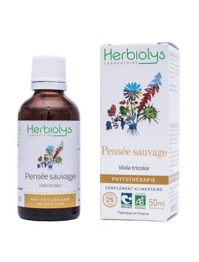 Image principale de la modale pour Pensée sauvage Bio - Teinture mère Peau Viola tricolor 50 ml - Herbiolys