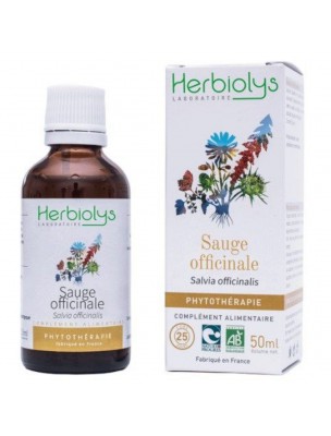 Image de Sauge officinale Bio - Digestion et Transpiration Teinture-mère Salvia officinalis 50 ml - Herbiolys via Airelle Macérat de jeunes pousses Bio - 50 ml - Alphagem