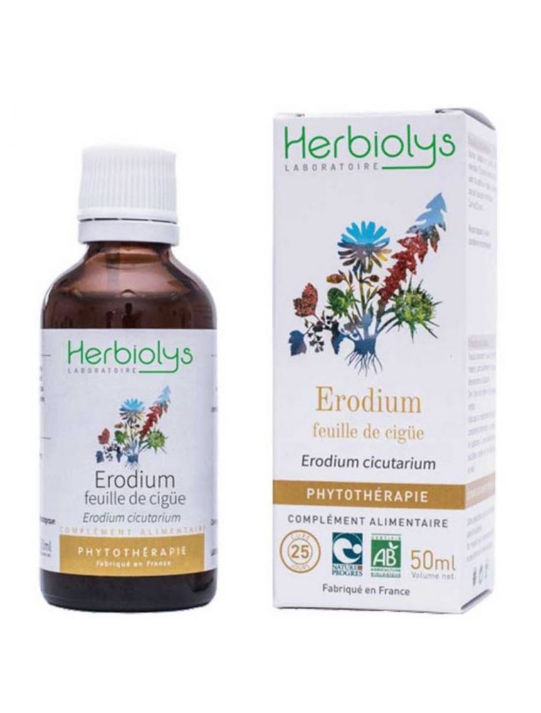 Image principale de la modale pour Erodium feuille de cigüe - Hémostatique Teinture-mère Erodium cicutarium 50 ml - Herbiolys