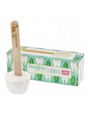 Image de Dentifrice solide Vegan - Menthe poivrée Bio 17 grammes - Lamazuna via Brosse à dent rechargeable Médium bleue - Lamazuna