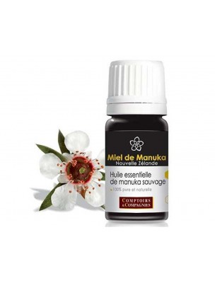 Image de Manuka sauvage - HE de Leptospermum scoparium 5 ml - Comptoirs et compagnies via Miel de Sapin Bio 480g - Ballot-Flurin