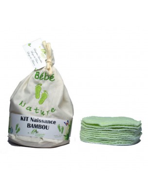 Image de Lingettes Naissance Garçon - Eponges de Bambou Kit de 10 lingettes lavables - Mademoiselle Papillonne via Filet de Lavage - Coton Bio 1 Filet - Mademoiselle Papillonne