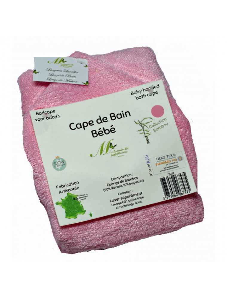 Image principale de la modale pour Cape de Bain Bébé Rose - Eponge de Bambou - Mademoiselle Papillonne
