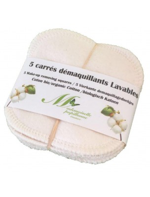 Carrés Démaquillants - Coton Bio 5 Carrés - Mademoiselle Papillonne