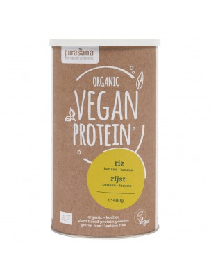 Image de Vegan Protein Bio - Vegetable Protein Rice Banana Lucuma 400 g - Purasana depuis Vegetable and natural proteins according to your diet