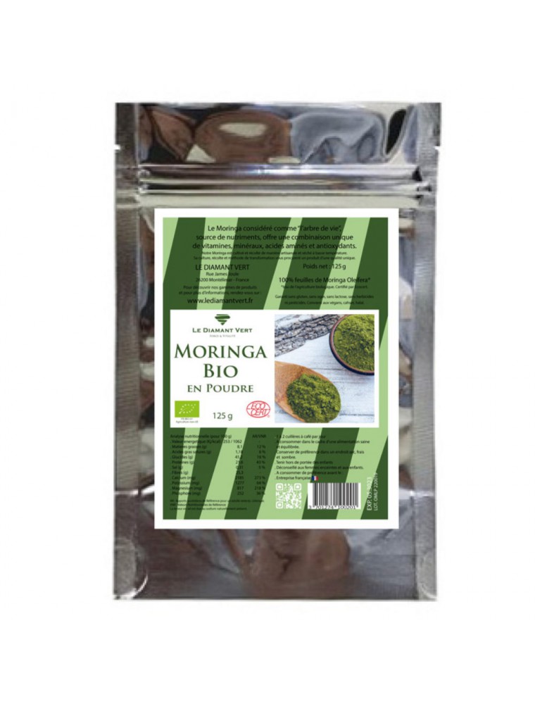 Moringa Bio - Feuilles en poudre 125g - Le Diamant Vert Moringa Bio - Feuilles en poudre 125g - Le Diamant Vert