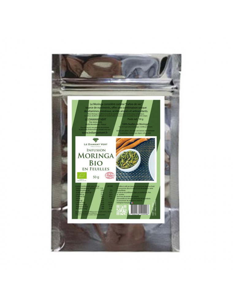 Moringa Bio - Feuilles Tisane de Moringa oleifera 50g - Le Diamant Vert Moringa Bio - Feuilles Tisane de Moringa oleifera 50g - Le Diamant Vert