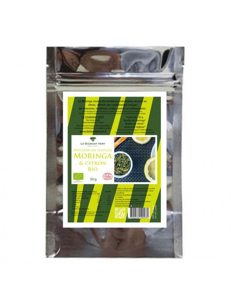 Moringa Citron Bio - Tisane de Moringa oleifera Citron et Réglisse 50g - Le Diamant Vert Moringa Citron Bio - Tisane de Moringa oleifera Citron et Réglisse 50g - Le Diamant Vert