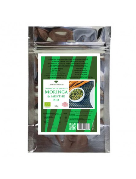 Moringa Menthe Bio - Tisane de Moringa oleifera Citron et Réglisse 50g - Le Diamant Vert Moringa Menthe Bio - Tisane de Moringa oleifera Citron et Réglisse 50g - Le Diamant Vert