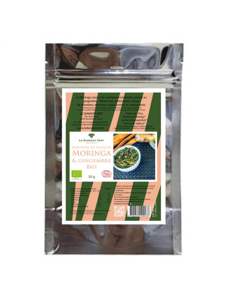Moringa Gingembre Bio - Tisane de Moringa oleifera, Gingembre - Le Diamant Vert Moringa Gingembre Bio - Tisane de Moringa oleifera, Gingembre - Le Diamant Vert