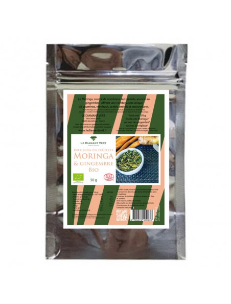 Moringa Gingembre Bio - Tisane de Moringa oleifera, Gingembre - Le Diamant Vert Moringa Gingembre Bio - Tisane de Moringa oleifera, Gingembre - Le Diamant Vert