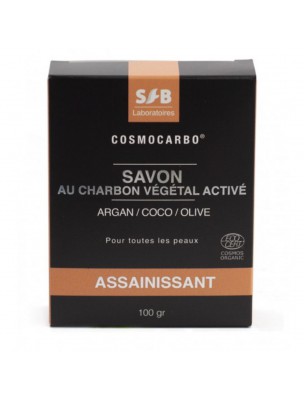 Image de Savon Charbon Végétal Activé Bio - Argan, Coco et Olive 100g - SFB Laboratoires depuis Commandez les produits SFB Laboratoires à l'herboristerie Louis