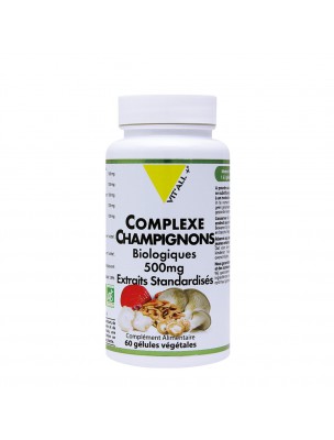 Image de Complexe Champignons Bio 500 mg - Défenses naturelles 60 gélules végétales - Vit'all+ depuis Champignons en gélules -Bienfaits & vente en ligne