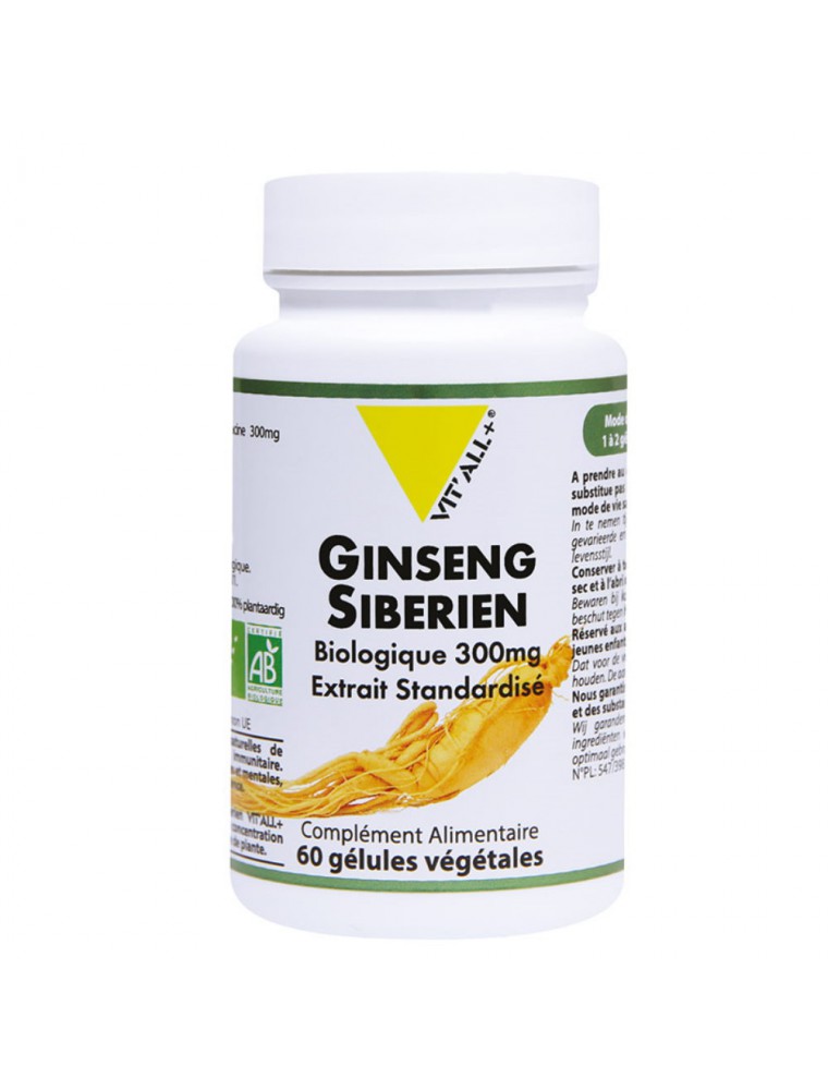 Image principale de la modale pour Ginseng Sibérien (Eleuthérocoque) Bio 300 mg - Défenses naturelles 60 gélules végétales - Vit'all+